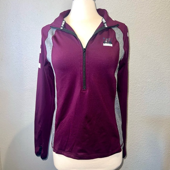 PINK VICTORIA’S SECRET Ultimate Maroon & Grey Half-Zip Athletic Pullover Jacket - Picture 3 of 11